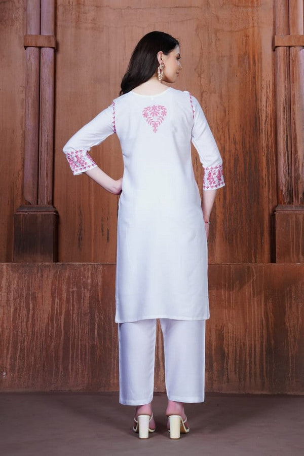 Lovely White Color Rayon Fabric Designer Kurti With Bottom
