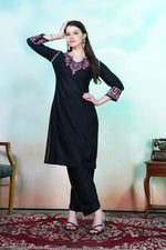 Lovely Black Color Rayon Fabric Designer Kurti With Bottom