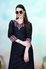Lovely Black Color Rayon Fabric Designer Kurti With Bottom