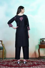 Lovely Black Color Rayon Fabric Designer Kurti With Bottom
