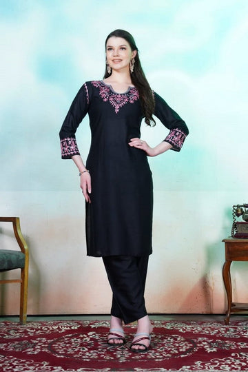 Lovely Black Color Rayon Fabric Designer Kurti With Bottom