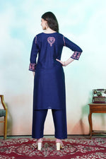 Lovely Navy Blue Color Rayon Fabric Designer Kurti With Bottom