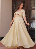 Striking Cream Color Crush Fabric Gown