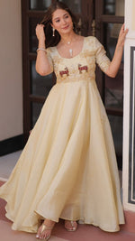 Striking Cream Color Crush Fabric Gown