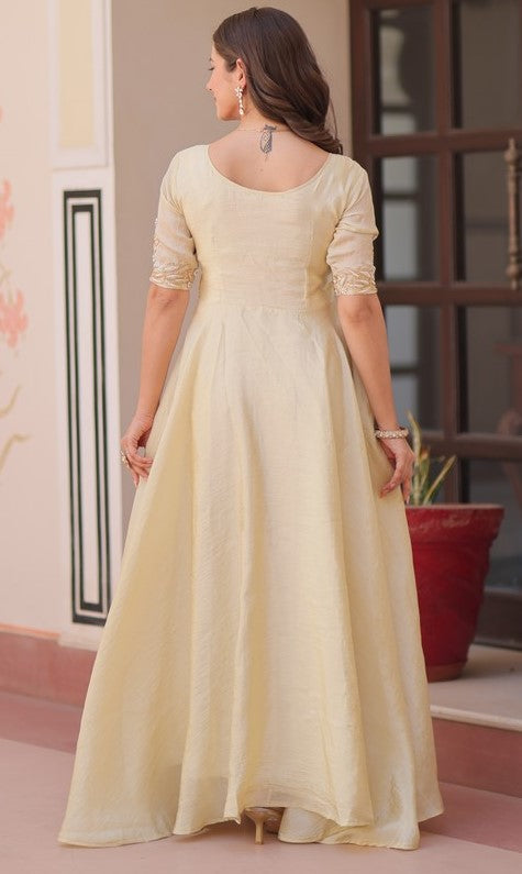 Striking Cream Color Crush Fabric Gown