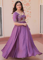 Striking Purple Color Crush Fabric Gown