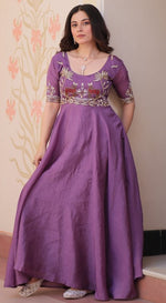 Striking Purple Color Crush Fabric Gown