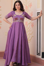 Striking Purple Color Crush Fabric Gown