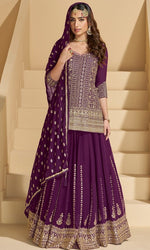 Tasteful Purple Color Georgette Fabric Partywear Suit