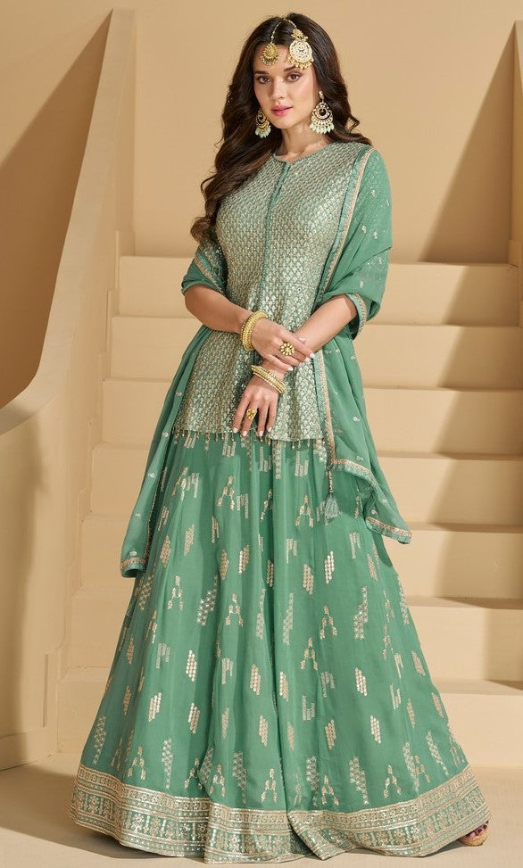 Tasteful Green Color Georgette Fabric Partywear Suit