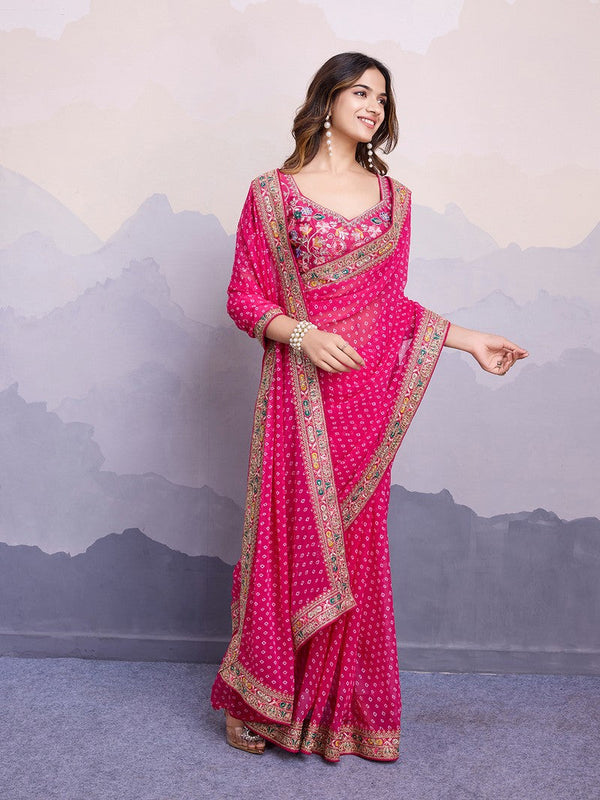 Beautiful Pink Color Georgette Fabric Designer Saree