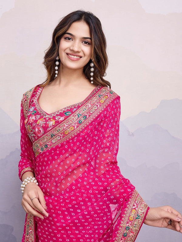 Beautiful Pink Color Georgette Fabric Designer Saree