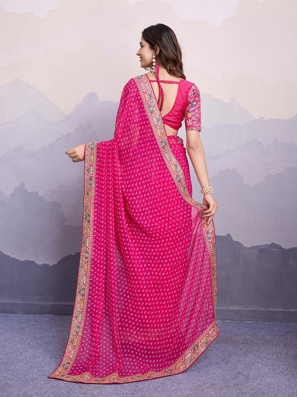 Beautiful Pink Color Georgette Fabric Designer Saree
