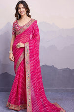 Beautiful Pink Color Georgette Fabric Designer Saree