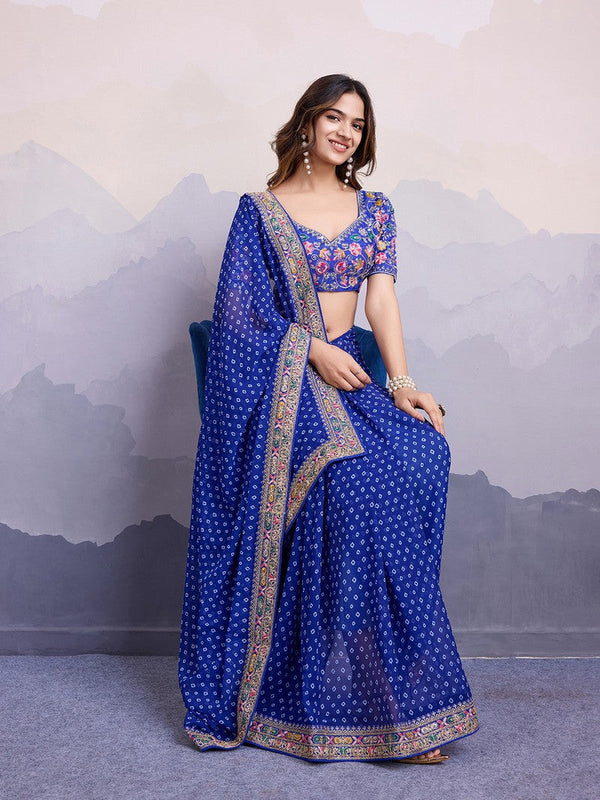 Beautiful Blue Color Georgette Fabric Designer Saree