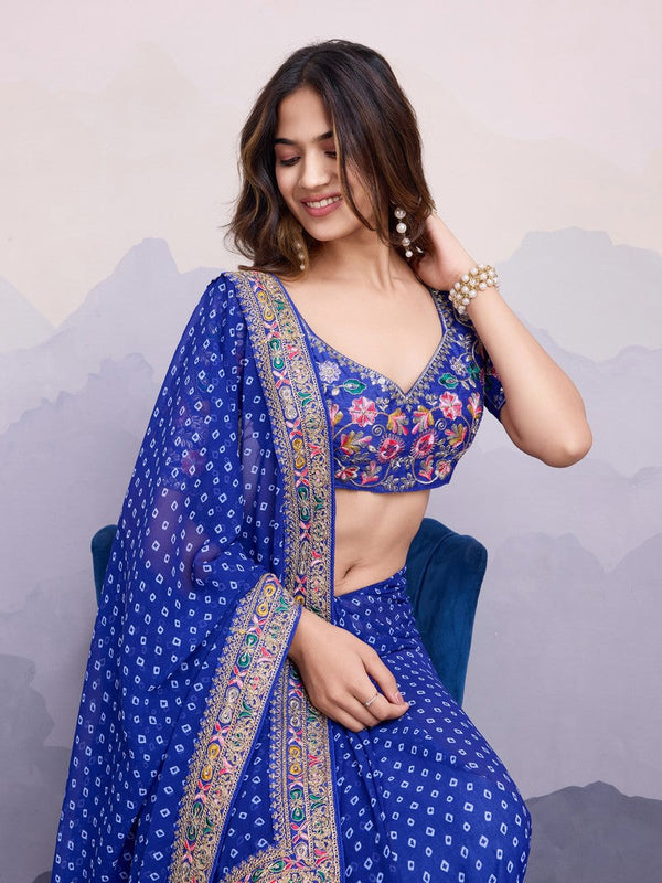Beautiful Blue Color Georgette Fabric Designer Saree