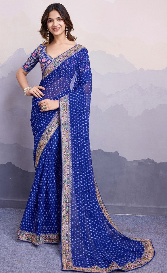 Beautiful Blue Color Georgette Fabric Designer Saree