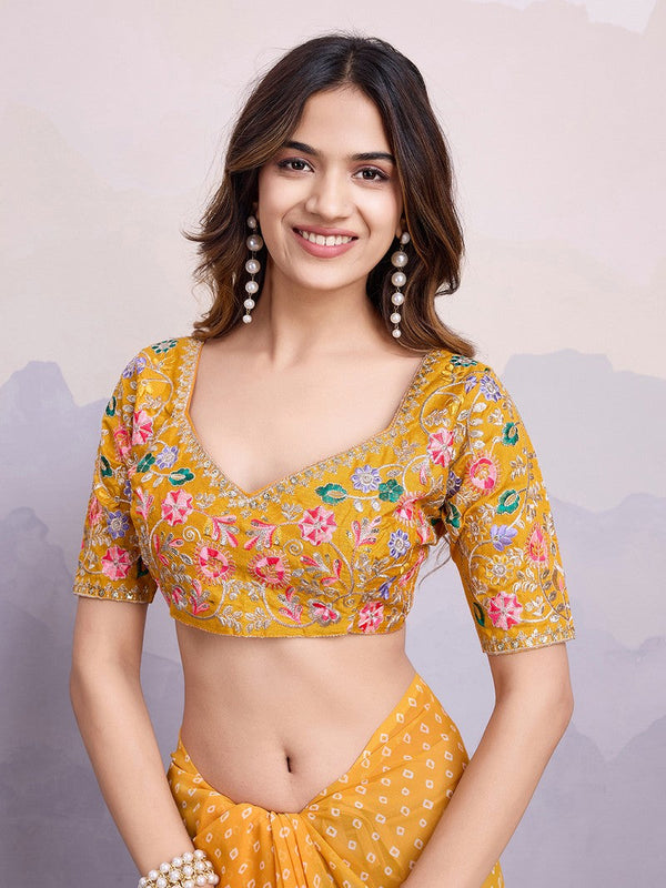 Beautiful Yellow Color Georgette Fabric Designer Saree
