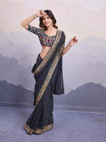 Beautiful Black Color Georgette Fabric Designer Saree
