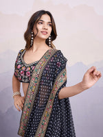 Beautiful Black Color Georgette Fabric Designer Saree