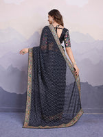 Beautiful Black Color Georgette Fabric Designer Saree