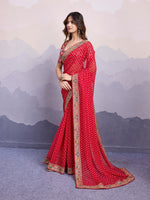 Beautiful Red Color Georgette Fabric Designer Saree