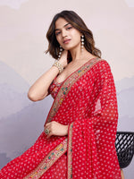 Beautiful Red Color Georgette Fabric Designer Saree