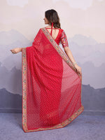 Beautiful Red Color Georgette Fabric Designer Saree