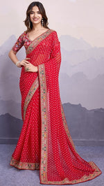 Beautiful Red Color Georgette Fabric Designer Saree