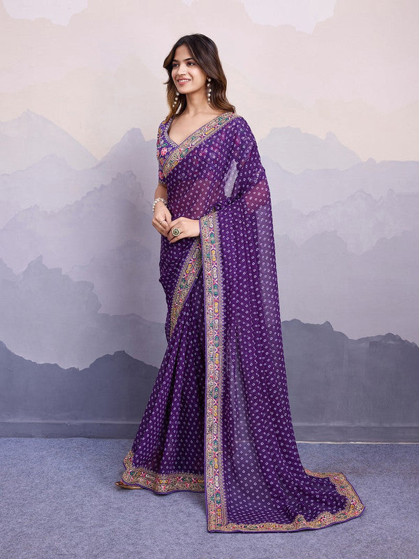 Beautiful Purple Color Georgette Fabric Designer Saree