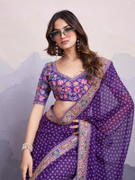 Beautiful Purple Color Georgette Fabric Designer Saree