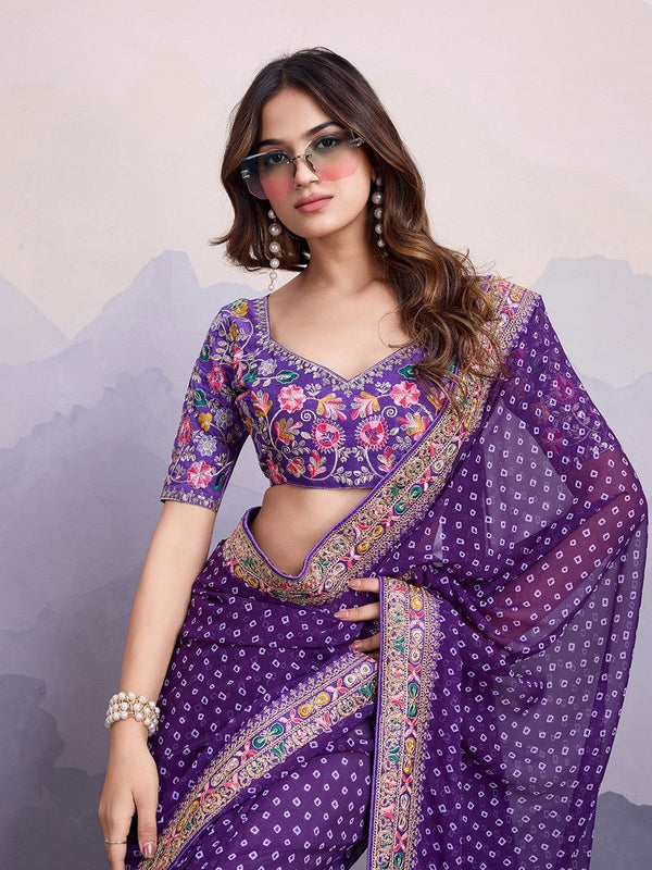 Beautiful Purple Color Georgette Fabric Designer Saree