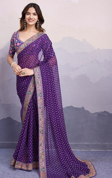 Beautiful Purple Color Georgette Fabric Designer Saree