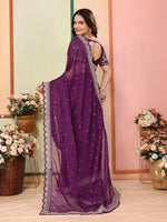 Beautiful Wine Color Organza Fabric Designer Saree