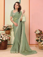 Beautiful Green Color Organza Fabric Designer Saree