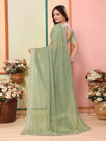Beautiful Green Color Organza Fabric Designer Saree