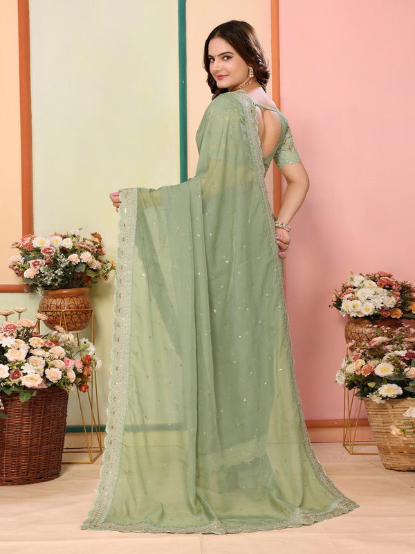 Beautiful Green Color Organza Fabric Designer Saree