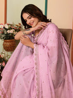 Beautiful Pink Color Organza Fabric Designer Saree