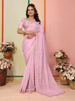 Beautiful Pink Color Organza Fabric Designer Saree