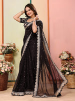 Beautiful Black Color Organza Fabric Designer Saree