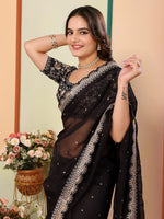 Beautiful Black Color Organza Fabric Designer Saree