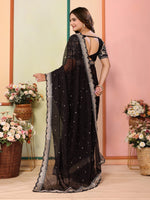 Beautiful Black Color Organza Fabric Designer Saree