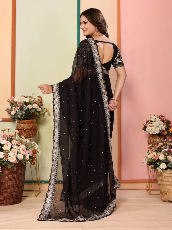 Beautiful Black Color Organza Fabric Designer Saree