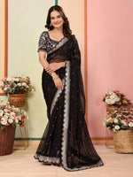 Beautiful Black Color Organza Fabric Designer Saree