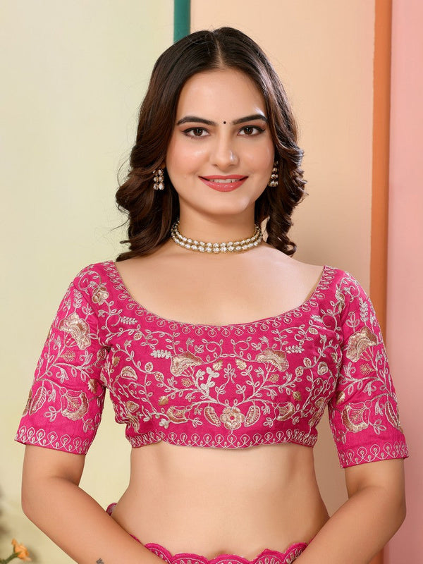 Beautiful Pink Color Organza Fabric Designer Saree