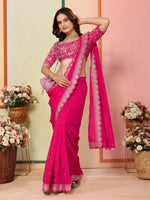 Beautiful Pink Color Organza Fabric Designer Saree