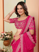Beautiful Pink Color Organza Fabric Designer Saree