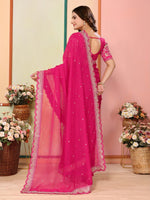 Beautiful Pink Color Organza Fabric Designer Saree