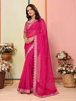 Beautiful Pink Color Organza Fabric Designer Saree