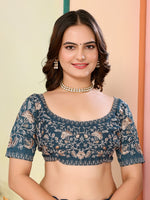 Beautiful Teal  Color Organza Fabric Designer Saree